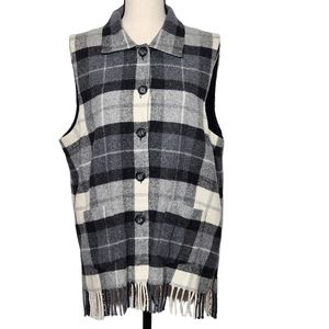Sweet Jessie Vintage Gray and Ivory Wool Blend Fringe Vest, Size Large